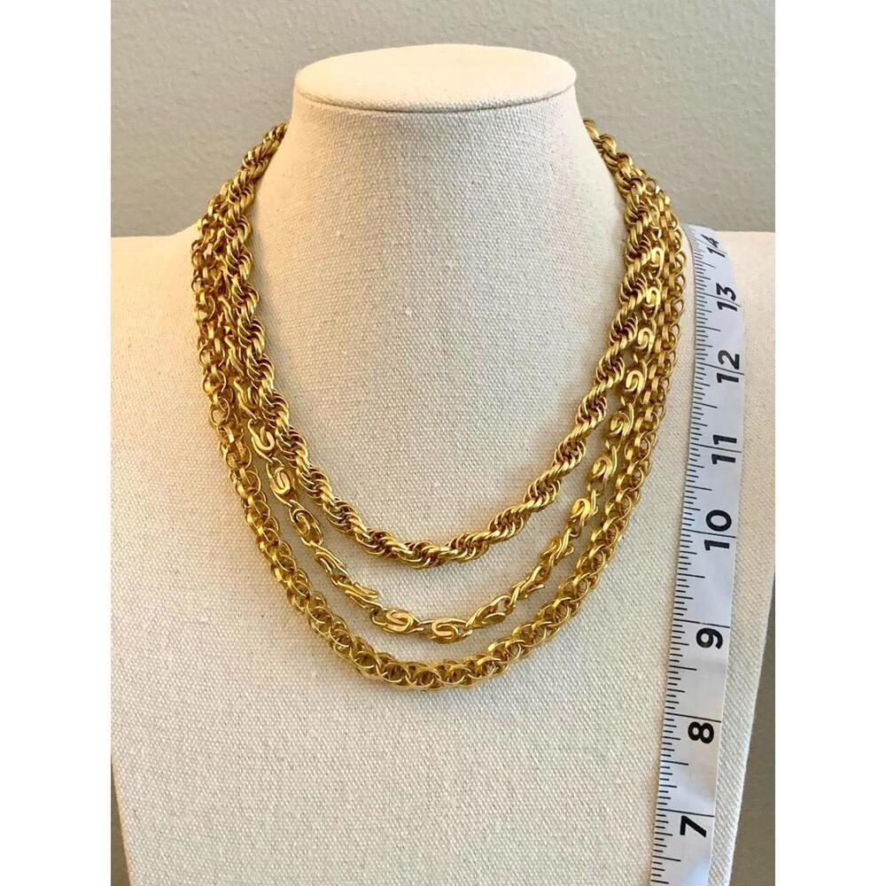 Vintage Layered Mixed-Link Chain Necklace - Three Distinct Gold-Finish Strands - Picture 4 of 4